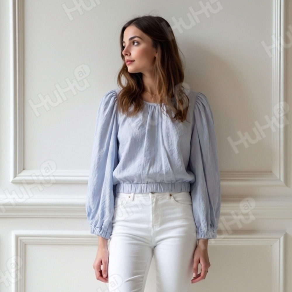 A New Day Cropped Light Blue Long Sleeve Blouse Size Large